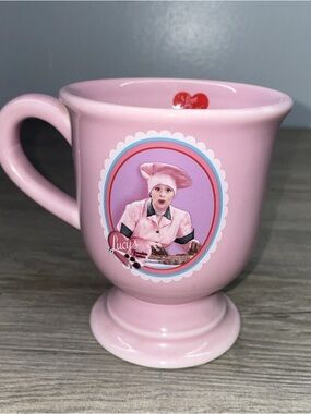 I Love Lucy, “Hey This Is Fun” Chocolate Factory Pink Pedestal Coffee Mug.